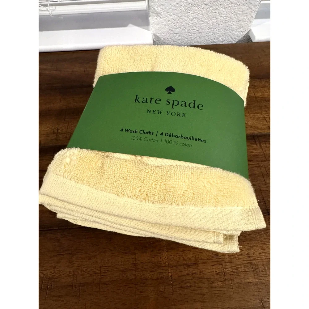 Kate Spade New York Set of 4 Wash Cloths 100% Cotton Yellow 13